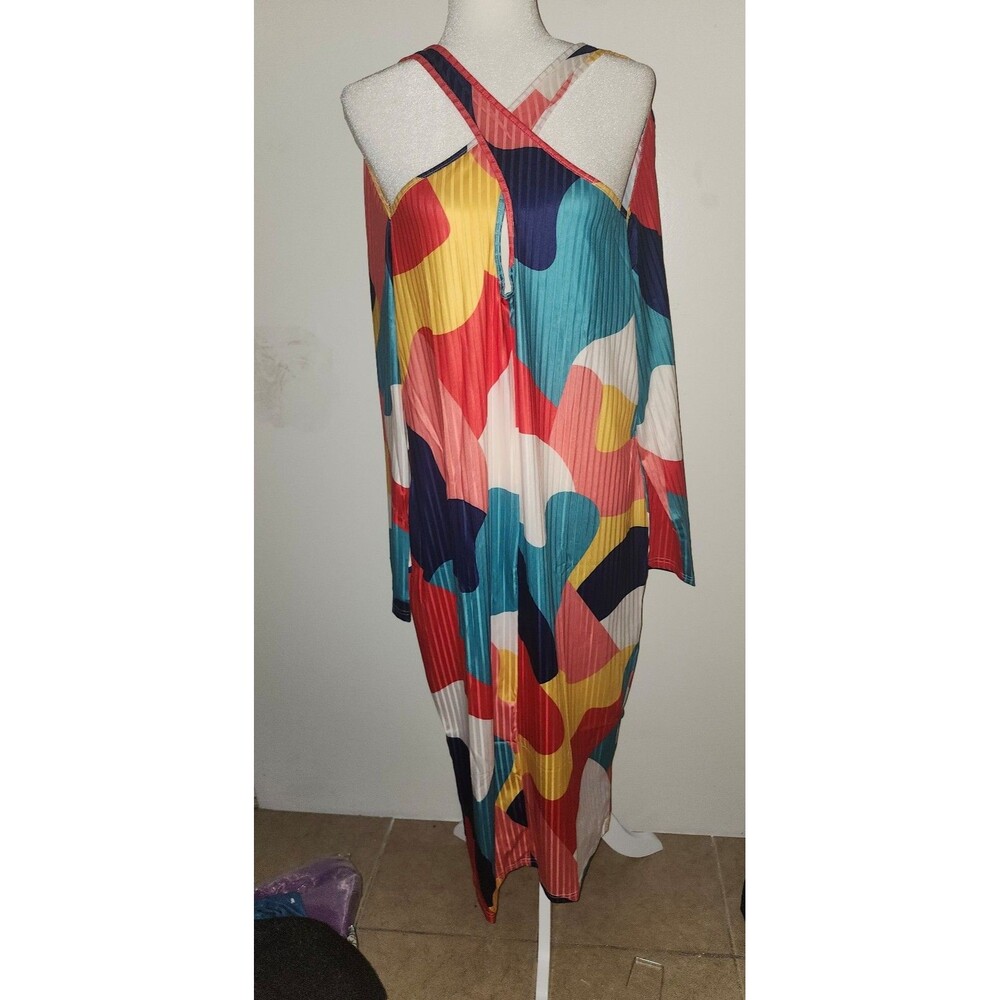 Colorful Crisscross Front Halter Long Sleeves keyhole front Knit Dress 20 4X